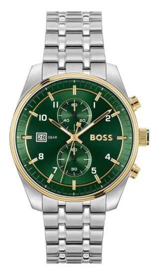 Boss Two-tone Chronograph Watch with Green Dial 1514195