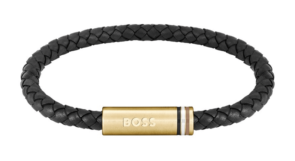 Boss Black Braided-Leather Cuff with Magnetic Logo Closure 1580624