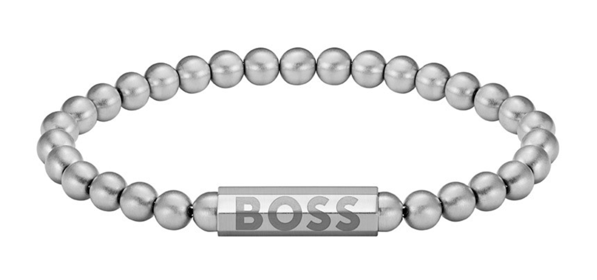 Boss Silver-Tone Cuff with Logo Closure 1580658M