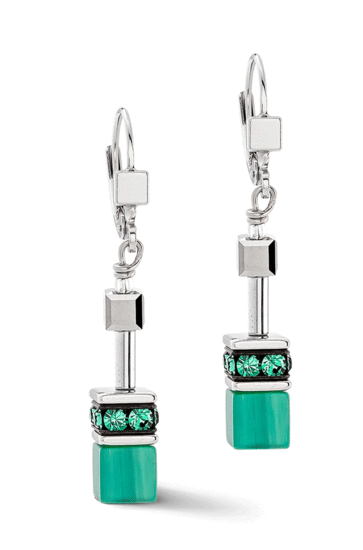 Coeur de Lion GeoCUBE® Iconic Earrings Silver-Green 2838/20-0500