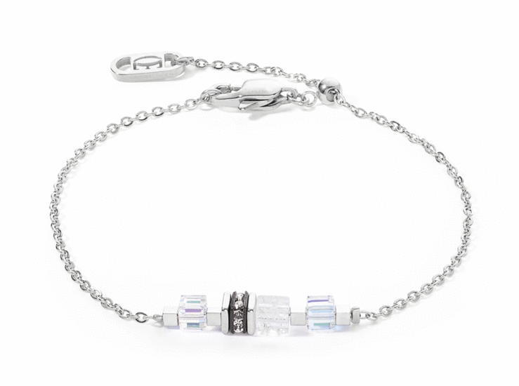 Coeur de Lion Bracelet Mini Cubes & Chain Silver-White 5076/30-1417