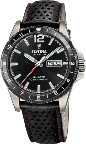 FESTINA MEN'S BLACK TITANIUM LEATHER WATCH BRACELET 20699/4