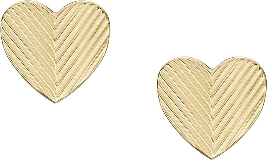 Fossil Harlow Linear Texture Heart Gold-Tone Stainless Steel Stud Earrings JF04654710