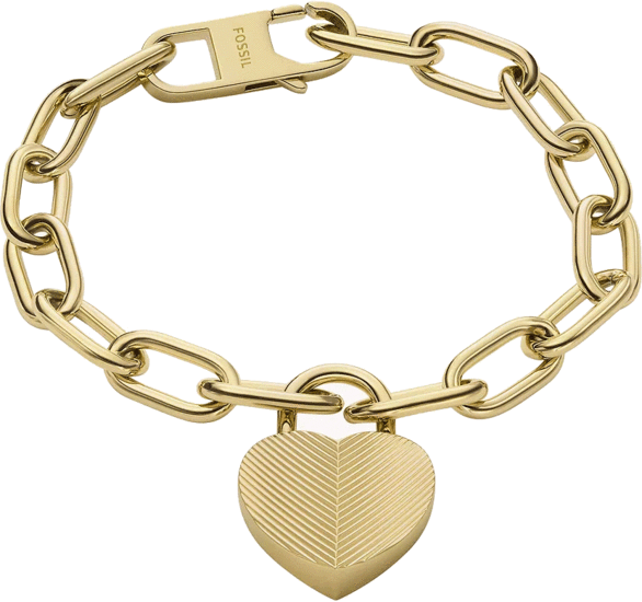 Fossil Harlow Linear Texture Heart Gold-Tone Stainless Steel Station Bracelet JF04658710