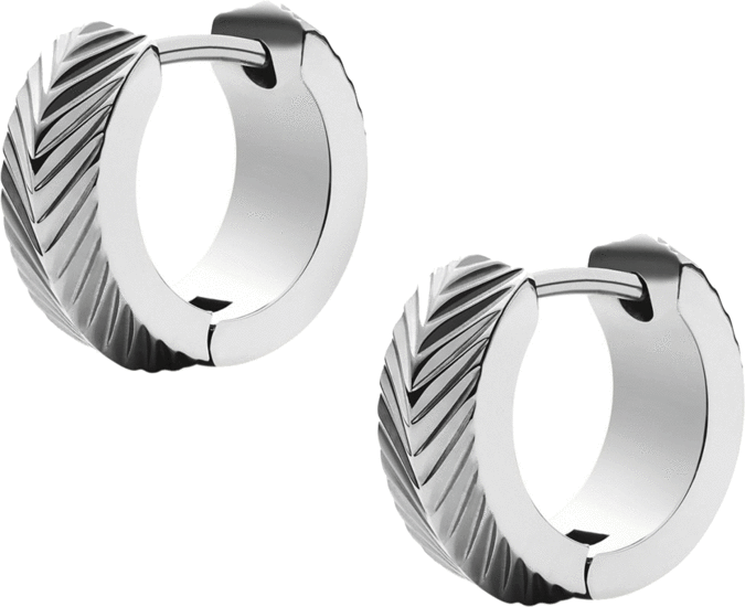 Fossil Harlow Linear Texture Stainless Steel Hoop Earrings JF04666040