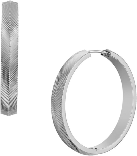 Fossil Harlow Linear Texture Stainless Steel Hoop Earrings JF04668040