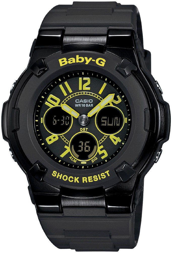 Baby-G BGA-117 黒 ブラック アナログ 黄緑 ライムグリーン 黄色-