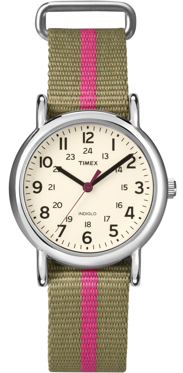 Timex “Weekender”, Olive Green/Pink Nylon Strap, Analog Quartz Movement –  Parkville Jewelers